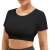 imageYEOREO Vanessa Women Tee Crop Tops with Removable Pad Workout Backless Gym Shirt Bra Going Out T Shirt Top Black