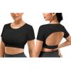 imageYEOREO Vanessa Women Tee Crop Tops with Removable Pad Workout Backless Gym Shirt Bra Going Out T Shirt Top Black