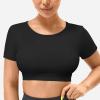 imageYEOREO Vanessa Women Tee Crop Tops with Removable Pad Workout Backless Gym Shirt Bra Going Out T Shirt Top Black