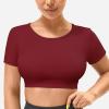 imageYEOREO Vanessa Women Tee Crop Tops with Removable Pad Workout Backless Gym Shirt Bra Going Out T Shirt Top Wine