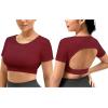 imageYEOREO Vanessa Women Tee Crop Tops with Removable Pad Workout Backless Gym Shirt Bra Going Out T Shirt Top Wine