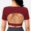 imageYEOREO Vanessa Women Tee Crop Tops with Removable Pad Workout Backless Gym Shirt Bra Going Out T Shirt Top Wine