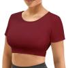 imageYEOREO Vanessa Women Tee Crop Tops with Removable Pad Workout Backless Gym Shirt Bra Going Out T Shirt Top Wine