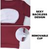 imageYEOREO Vanessa Women Tee Crop Tops with Removable Pad Workout Backless Gym Shirt Bra Going Out T Shirt Top Wine