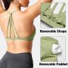 imageYEOREO Workout Sports Bras for Women Padded Strappy Open Back Gym Bra Light Impact Criss Cross Yoga Crop TopBean Green