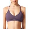 imageYEOREO Workout Sports Bras for Women Padded Strappy Open Back Gym Bra Light Impact Criss Cross Yoga Crop TopBlack Berry Purple