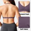 imageYEOREO Workout Sports Bras for Women Padded Strappy Open Back Gym Bra Light Impact Criss Cross Yoga Crop TopBlack Berry Purple