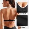 imageYEOREO Workout Sports Bras for Women Padded Strappy Open Back Gym Bra Light Impact Criss Cross Yoga Crop TopBlack White