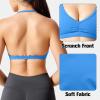 imageYEOREO Workout Sports Bras for Women Padded Strappy Open Back Gym Bra Light Impact Criss Cross Yoga Crop TopBlue