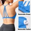 imageYEOREO Workout Sports Bras for Women Padded Strappy Open Back Gym Bra Light Impact Criss Cross Yoga Crop TopBlue