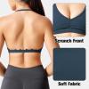 imageYEOREO Workout Sports Bras for Women Padded Strappy Open Back Gym Bra Light Impact Criss Cross Yoga Crop TopBlue Green