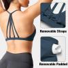 imageYEOREO Workout Sports Bras for Women Padded Strappy Open Back Gym Bra Light Impact Criss Cross Yoga Crop TopBlue Green