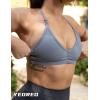 imageYEOREO Workout Sports Bras for Women Padded Strappy Open Back Gym Bra Light Impact Criss Cross Yoga Crop TopBlue Grey