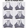 imageYEOREO Workout Sports Bras for Women Padded Strappy Open Back Gym Bra Light Impact Criss Cross Yoga Crop TopBlue Grey
