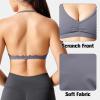 imageYEOREO Workout Sports Bras for Women Padded Strappy Open Back Gym Bra Light Impact Criss Cross Yoga Crop TopBlue Grey