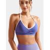 imageYEOREO Workout Sports Bras for Women Padded Strappy Open Back Gym Bra Light Impact Criss Cross Yoga Crop TopDark Purple White
