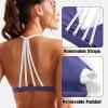 imageYEOREO Workout Sports Bras for Women Padded Strappy Open Back Gym Bra Light Impact Criss Cross Yoga Crop TopDark Purple White
