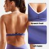 imageYEOREO Workout Sports Bras for Women Padded Strappy Open Back Gym Bra Light Impact Criss Cross Yoga Crop TopDark Purple White
