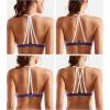 imageYEOREO Workout Sports Bras for Women Padded Strappy Open Back Gym Bra Light Impact Criss Cross Yoga Crop TopDark Purple White