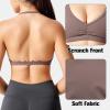 imageYEOREO Workout Sports Bras for Women Padded Strappy Open Back Gym Bra Light Impact Criss Cross Yoga Crop TopGray Brown