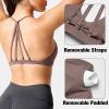 imageYEOREO Workout Sports Bras for Women Padded Strappy Open Back Gym Bra Light Impact Criss Cross Yoga Crop TopGray Brown