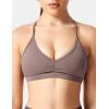 imageYEOREO Workout Sports Bras for Women Padded Strappy Open Back Gym Bra Light Impact Criss Cross Yoga Crop TopGray Brown