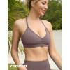 imageYEOREO Workout Sports Bras for Women Padded Strappy Open Back Gym Bra Light Impact Criss Cross Yoga Crop TopGray Brown