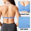 imageYEOREO Workout Sports Bras for Women Padded Strappy Open Back Gym Bra Light Impact Criss Cross Yoga Crop TopIce Blue
