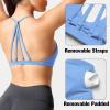 imageYEOREO Workout Sports Bras for Women Padded Strappy Open Back Gym Bra Light Impact Criss Cross Yoga Crop TopIce Blue