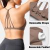 imageYEOREO Workout Sports Bras for Women Padded Strappy Open Back Gym Bra Light Impact Criss Cross Yoga Crop TopLight Brown