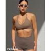 imageYEOREO Workout Sports Bras for Women Padded Strappy Open Back Gym Bra Light Impact Criss Cross Yoga Crop TopLight Brown