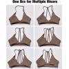 imageYEOREO Workout Sports Bras for Women Padded Strappy Open Back Gym Bra Light Impact Criss Cross Yoga Crop TopLight Brown