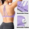 imageYEOREO Workout Sports Bras for Women Padded Strappy Open Back Gym Bra Light Impact Criss Cross Yoga Crop TopLight Purple