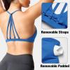 imageYEOREO Workout Sports Bras for Women Padded Strappy Open Back Gym Bra Light Impact Criss Cross Yoga Crop TopMedium Blue