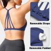 imageYEOREO Workout Sports Bras for Women Padded Strappy Open Back Gym Bra Light Impact Criss Cross Yoga Crop TopNavy