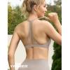 imageYEOREO Workout Sports Bras for Women Padded Strappy Open Back Gym Bra Light Impact Criss Cross Yoga Crop TopOatmeal