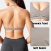 imageYEOREO Workout Sports Bras for Women Padded Strappy Open Back Gym Bra Light Impact Criss Cross Yoga Crop TopOatmeal