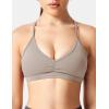 imageYEOREO Workout Sports Bras for Women Padded Strappy Open Back Gym Bra Light Impact Criss Cross Yoga Crop TopOatmeal