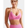 imageYEOREO Workout Sports Bras for Women Padded Strappy Open Back Gym Bra Light Impact Criss Cross Yoga Crop TopPink White
