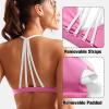imageYEOREO Workout Sports Bras for Women Padded Strappy Open Back Gym Bra Light Impact Criss Cross Yoga Crop TopPink White