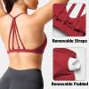 imageYEOREO Workout Sports Bras for Women Padded Strappy Open Back Gym Bra Light Impact Criss Cross Yoga Crop TopRed