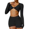 imageYEOREO Kyla Women Crop Top Long Sleeve Padded Sports Low Medium Impact Yoga Shirt Workout Black M