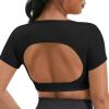 imageYEOREO Vanessa Women Tee Crop Tops with Removable Pad Workout Backless Gym Shirt Bra Going Out T Shirt Top Black