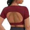 imageYEOREO Vanessa Women Tee Crop Tops with Removable Pad Workout Backless Gym Shirt Bra Going Out T Shirt Top Wine