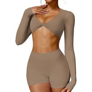 imageYEOREO Kyla Women Crop Top Long Sleeve Padded Sports Low Medium Impact Yoga Shirt Workout White L