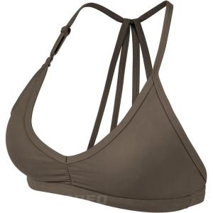 imageYEOREO Workout Sports Bras for Women Padded Strappy Open Back Gym Bra Light Impact Criss Cross Yoga Crop TopCoffee