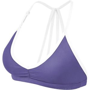 imageYEOREO Workout Sports Bras for Women Padded Strappy Open Back Gym Bra Light Impact Criss Cross Yoga Crop TopDark Purple White