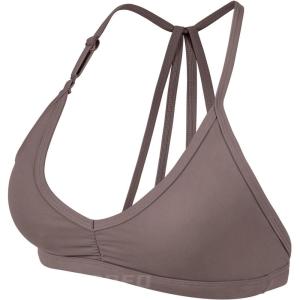 imageYEOREO Workout Sports Bras for Women Padded Strappy Open Back Gym Bra Light Impact Criss Cross Yoga Crop TopGray Brown