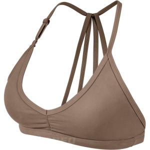 imageYEOREO Workout Sports Bras for Women Padded Strappy Open Back Gym Bra Light Impact Criss Cross Yoga Crop TopLight Brown