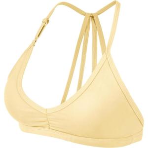 imageYEOREO Workout Sports Bras for Women Padded Strappy Open Back Gym Bra Light Impact Criss Cross Yoga Crop TopMilk Yellow